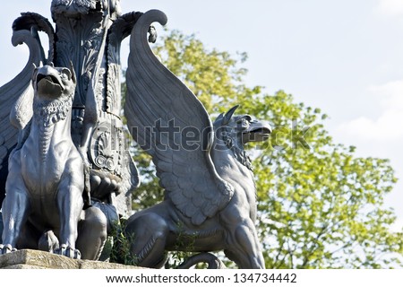 Moscow, sculptures of gryphons in mansion Kuzminki.