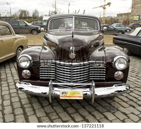 MOSCOW - APRIL 21: retro car Cadillac on rally of classical cars on Poklonnaya hill,  April 21, 2013, in town Moscow, Russia.