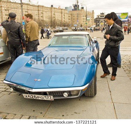 MOSCOW - APRIL 21: retro car Chevrolet corvette on rally of classical cars on Poklonnaya hill,  April 21, 2013, in town Moscow, Russia.