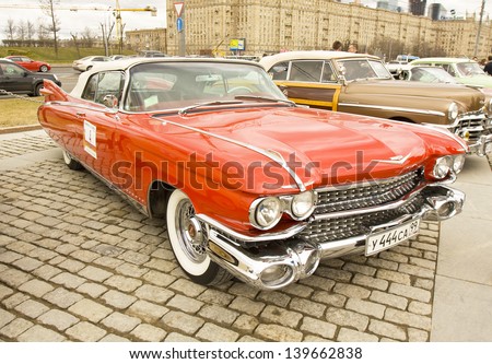 MOSCOW - APRIL 21: Retro Cadillac car model on rally of classical cars on Poklonnaya hill,  April 21, 2013, in  Moscow, Russia.
