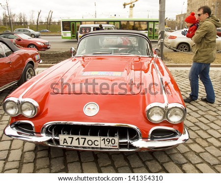 MOSCOW -?? APRIL 21: retro car Shevrolet corvette on rally of classical cars on Poklonnaya hill,  April 21, 2013, in town Moscow, Russia.