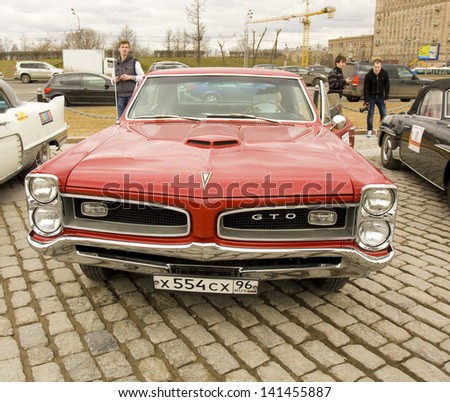 MOSCOW -?? APRIL 21: retro car Pontiac GTO on rally of classical cars on Poklonnaya hill,  April 21, 2013, in town Moscow, Russia.