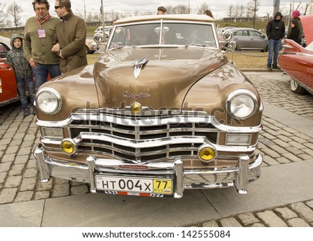 MOSCOW - APRIL 21: retro car chrysler on rally of classical cars on Poklonnaya hill,  April 21, 2013, in town Moscow, Russia.