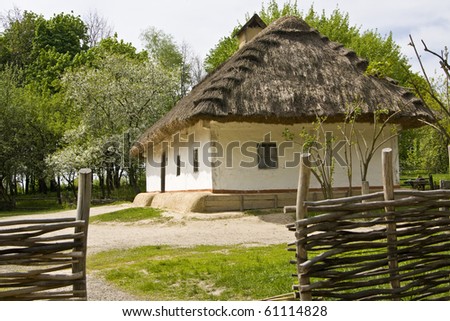 Village house in Ukraine, recorded in outdoors museum of wooden architecture in Pirogovo, near Kiev.