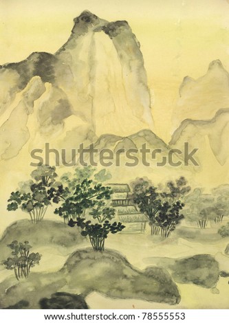 This is my own painting, hand drawn in traditions of ancient Chinese painting, watercolours.