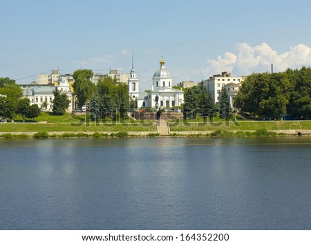 Resurrection of Jesus Christ church on bank of river Volga in town Tver, Russia.