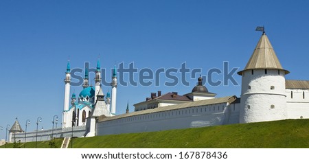 Qol Sharif mosque and Kremlin fortress of town Kazan, capital of republic Tatarstan in Russia. Kremlin of Kazan is UNESCO World Heritade Site.