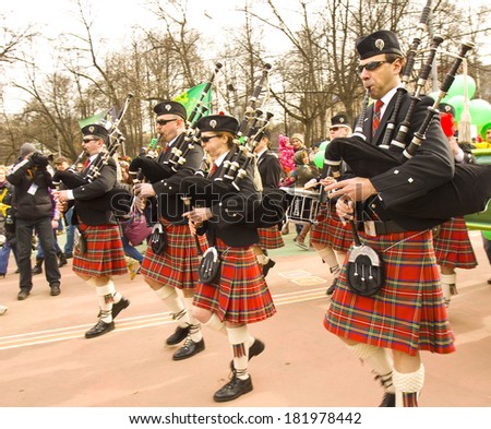 MOSCOW - MARCH 15, 2014: Parade in Irish holiday St. Patrick`s day  in Moscow.