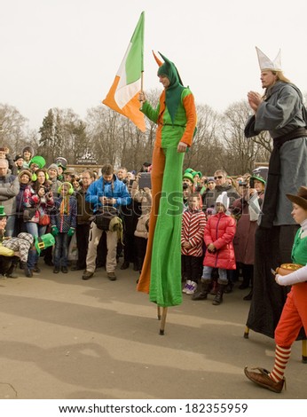 MOSCOW - MARCH 15, 2014: Parade in Irish holiday St. Patrick`s day  in Moscow.