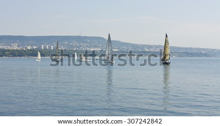 VARNA, BULGARIA -  AUGUST 14, 2015: sailing regatta devoted to birthday of city Varna.