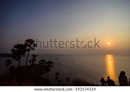 PHUKET,THAILAND - MARCH 4: Phromthep cape is one of the best spots to see sunset in Thailand . This place is one of the most famous tourist attraction of Phuket  - 4 March 2014, Phuket, Thailand.
