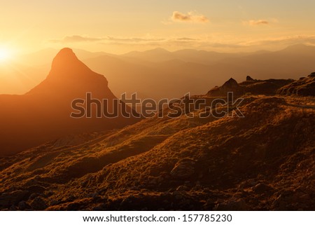 Mountain scenery towards the rising sun
