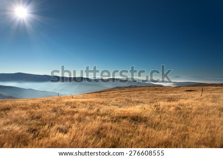 View from the mountain Stara Planina in Serbia at idyllic sunny day above the clouds.