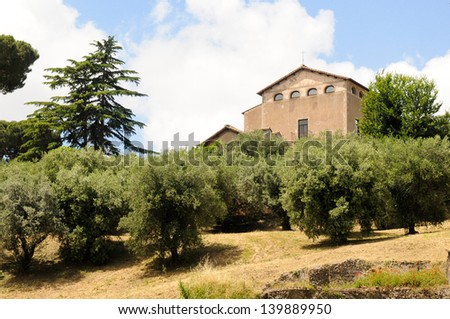 Temple on Palatine Hill of Ancient Rome on a sunny day, Rome, Italy