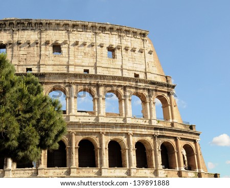The Colosseum of Ancient Rome on a sunny day in Rome, Italy