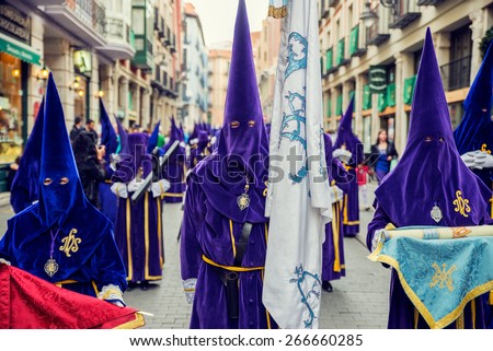 VALLADOLID, SPAIN - APRIL 03, 2015: Holy Week in Spain. Holy Week is annual commemoration by Christian religious brotherhoods, processions on the streets of almost every Spanish city and town