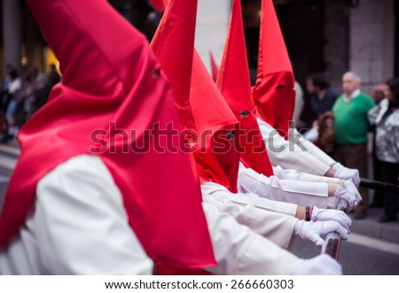 VALLADOLID, SPAIN - APRIL 03, 2015: Holy Week in Spain. Holy Week is annual commemoration by Christian religious brotherhoods, processions on the streets of almost every Spanish city and town