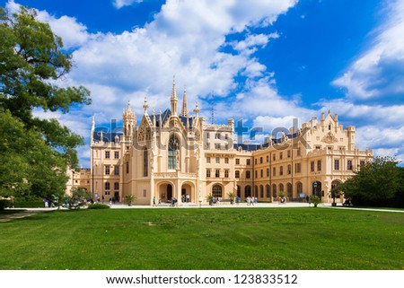 LEDNICE, CZECH REPUBLIC - AUGUST 10: The palace Lednice-Valtice complex is the largest complex of its type in the world. World Heritage Site by UNESCO; August 10, 2012 in Lednice, Czech Republic.