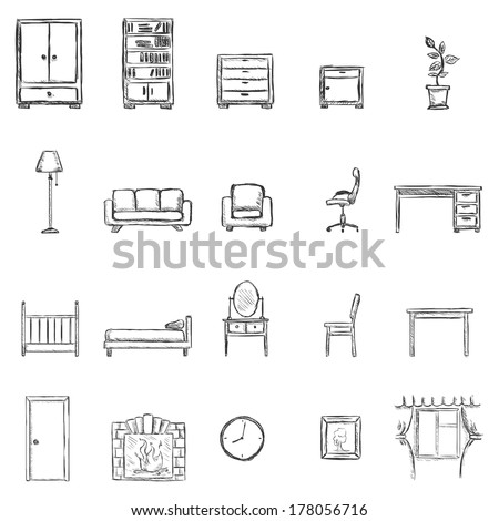 Vector Set Of Sketch Furniture Icons Vector Set Of Sketch Furniture Icons
