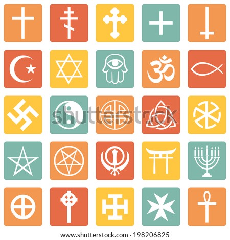 Vector Set of Color Square Religious Symbols