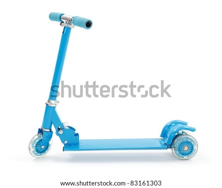 Small blue toy scooter with three wheels