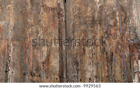 Peeling paint from old wooden church gates. Background