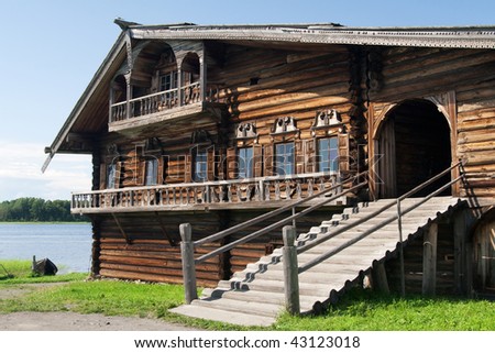 Peasant house in Kizhy island. Karelia, Onega lake, Russia