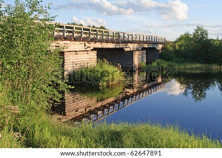 Old wooden bridge in north Russia