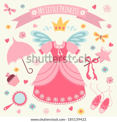 Set of accessories for Little Princess Template greeting card or invitation Set of accessories for Little Princess Template greeting card or invitation