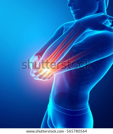 3d Illustration of Men Feeling Elbow pain