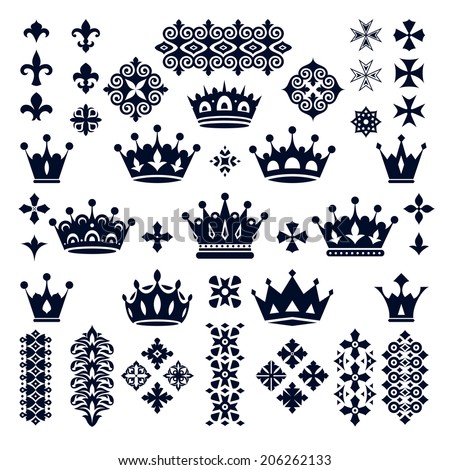set of crowns and decorative elements vector illustration set of crowns and decorative elements vector illustration
