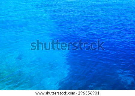 Surface of blue sea water at mediterranean sea, textured background.