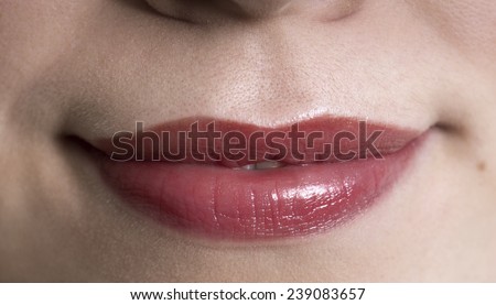 Big, full, natural lips of a woman - macro photography