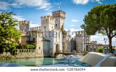 Rocca Scaligera castle in Sirmione town near Garda Lake in Italy
