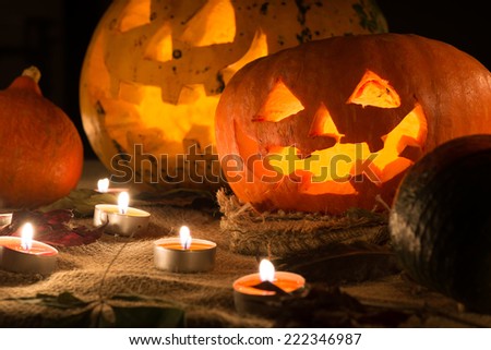 Scary  Halloween jack o\'lantern pumpkin. Close up