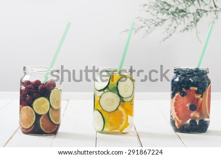 Fruit infused water. Selective focus.