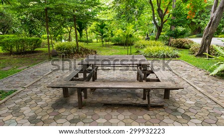 beautiful picnic area with old wood table