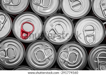 Top view of  aluminum cans for background. Unique concept.