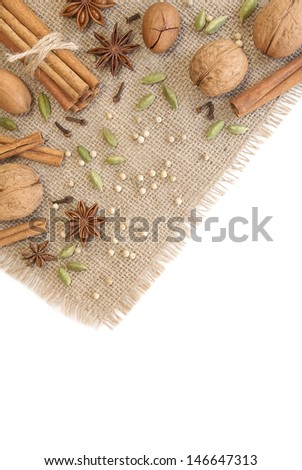 Best natural spices of the world in one set as a background isolated