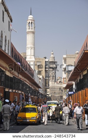 DAMASCUS, SYRIA - AUGUST 10, 2009: Peaceful day at the Via Recta street. Street runs in the old city of Damascus from Roman times. It was visited by Saint Paul as recorded in the book of Acts.