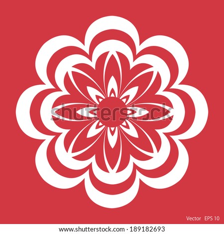 flower, white on a red background, bright, patterned, beautiful