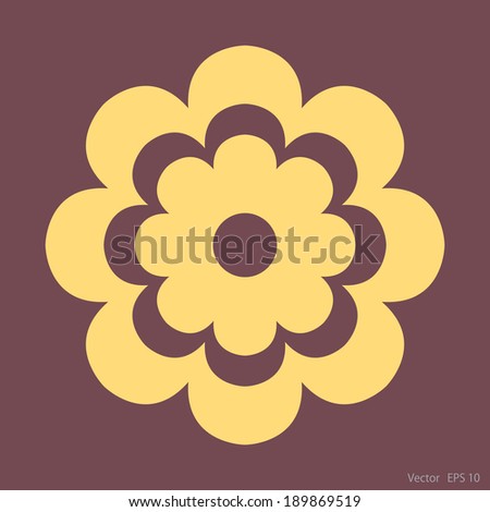 simple flower yellow on brown background, vector patterned with colored petals