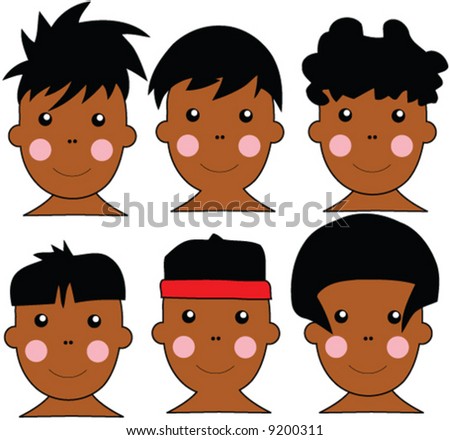 of 6 Cute African Kids Vector Illustration With DIfferent Hairstyles