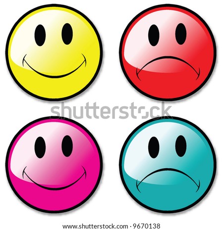 stock vector A Set Of Happy and Unhappy Smiley Face Buttons or Badges