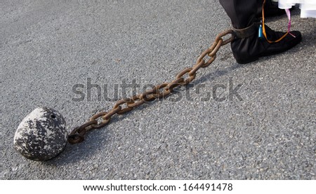 Groom with concrete balls chained to the leg