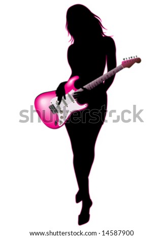 wallpaper guitar girl. stock vector : girl with pink