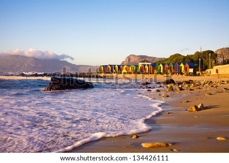 St James Beach With Its Colorful Bathing Boxes In Cape Town, South Africa.