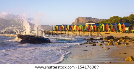 St James Beach with colourful huts, Cape Town, South Africa