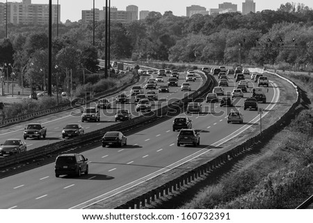 Highway in black and white with number plates and car logos removed
