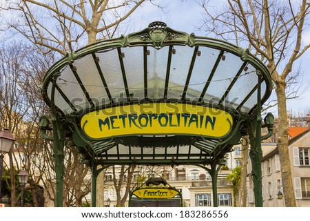 PARIS, FRANCE - 19TH MARCH 2014: The entrance to the Abbesses station for the Paris Metro